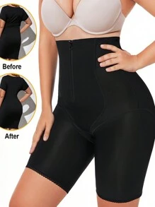 1pc Women Plus Size Fashionable Shaping Lift Up Pants With Zipper Waist Design, Convenient To Wear - Black - View 5
