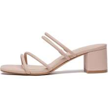 Athlefit Women's Strappy Block Chunky Heels Fashionable Square Open Toe Slip On Heeled Sandals - Nude - View 3