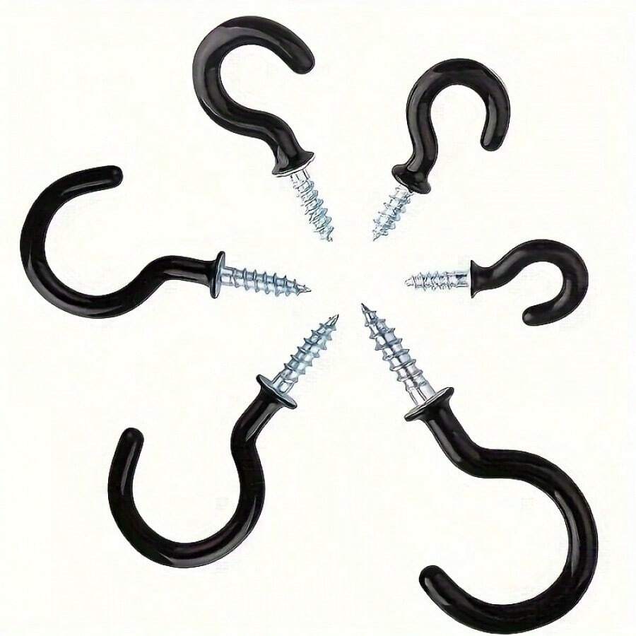 New70pcs Vinyl Coated Screw-In Ceiling Hooks - Assorted Sizes Self-Tapping Hanging Hooks - Multi-Purpose Wall & Ceiling Mount Hooks Set - Versatile Hook Assortment For Home And Office Use, No Electricity Needed - Black - View 1