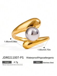 Uworld 1Pc French Hollow Asymmetrical Open Ring Line Design Personalized Creative Stainless Steel Ring 18K Gold-Plated Women's Modern Minimalist Ring Suitable For Daily Wear HHoliday Party Festival Etc. - Metal Ball Design - View 16