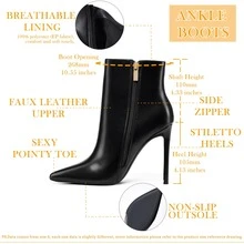 Botas de tobillo para mujer punta puntiaguda tacón alto de 4 pulgadas con cremallera tacones de aguja botines de otoño