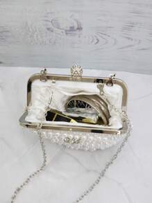 White Color Women Pearl Clutch Bag, Beaded Evening Bag, Wedding Clutch With Handle Suitable For Parties, Weddings, Formal Events, Prom Dresses, Bridesmaids Dresses, Perfect For Party Wedding Prom Dinner/Banquet, Matching With Holiday Party Dress Evening Dress & Sequin Dress Banquet Bag Bridal Wallet Party Pearl Handbag, It Is An Ideal Gift For Women, Elegant Pearl Bag, Prom Bag For Party - White - View 10