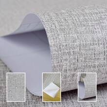 橱柜/台面的米色人造亚麻接触纸卷是可拆卸的，纹理壁纸是自粘的，乙烯基织物壁纸是防水的 - 彩色 - 查看 12