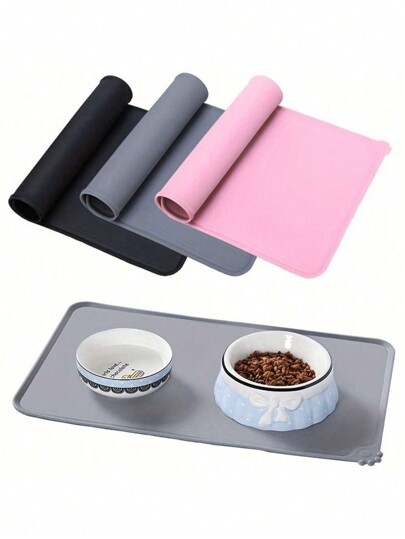 2 pacotes de tapete de silicone para alimentação de cães e gatos - Tapete antiderrapante para tigelas de comida de animais de estimação, à prova d'água, fácil de limpar, tapetes de alimentação multicoloridos e duráveis para tigelas de gatos/suprimentos para cães (jogos americanos + tapete de comida, design 2 em 1)