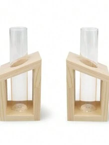 Christmas Decorations 1/2pcs Minimalist Home Office Desk Hydroponic Plant Test Tube Glass Vase,Crystal Glass Test Tube Vase In Wooden Stand Flower Pots For Hydroponic Plants Home Garden Decoration