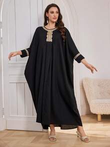 Arabic High-End Fashion Long Loose Robe & Traditional Abaya For Women, Modest Kaftan - Black - View 6