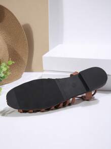 Women's Vintage Style Woven Hollow Closed Toe Chunky Heeled Sandals, Versatile Summer/Spring/Fall Retro Roman Shoes