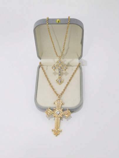 1pc Retro Double Cross Pendant Necklace, Gift For St. Patrick's Day, Women's Holiday Jewelry Gift (Jewelry Box Not Included)