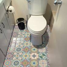 10 件花卉印花瓷砖贴纸，自粘 PVC 墙纸，适用于厨房、客厅、浴室墙壁、地板、桌子、橱柜和其他家居装饰翻新 - 彩色 - 查看 9