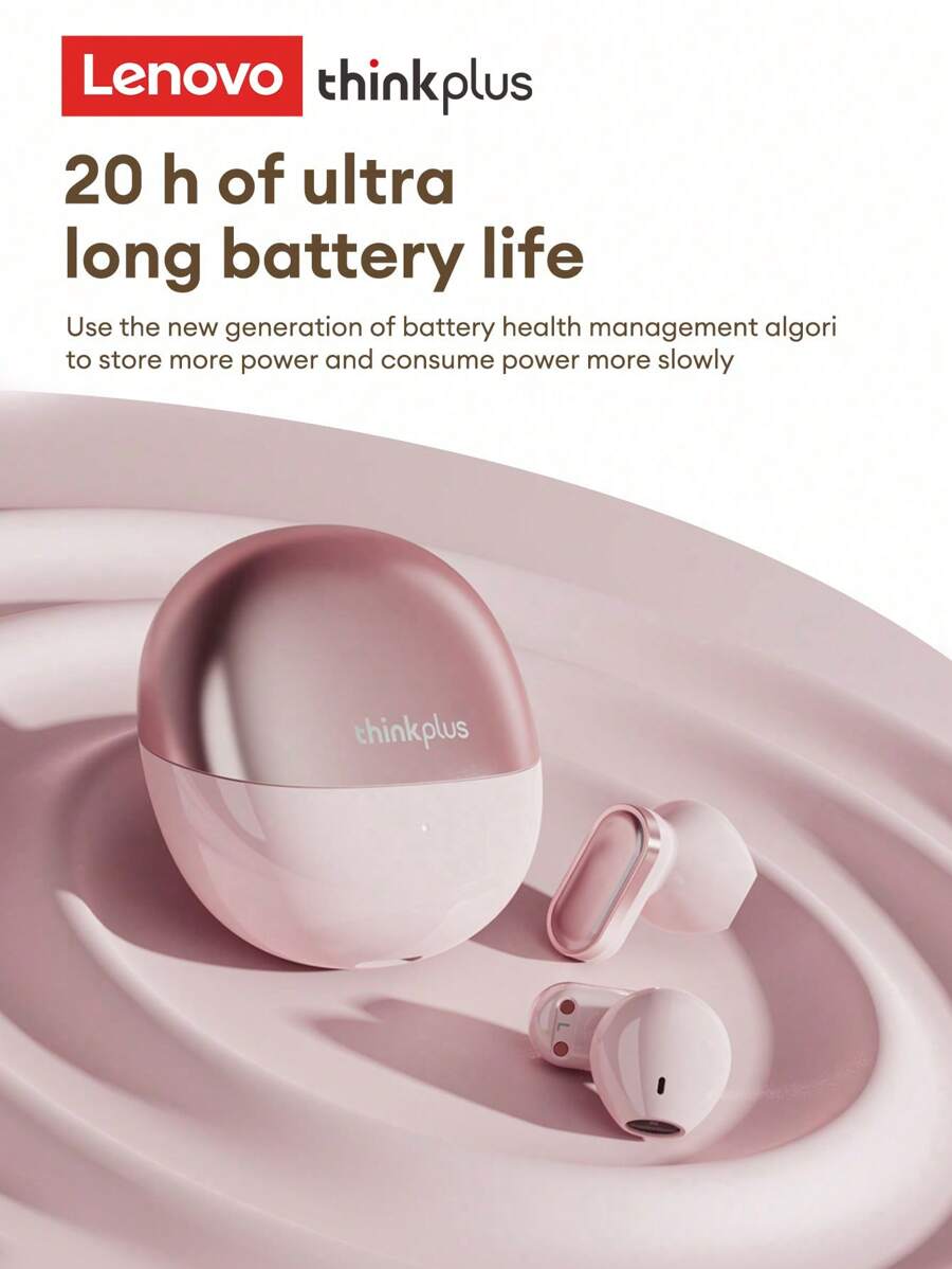 Lenovo 联想 LP19PRO 蓝牙耳机，半入耳式，大型动态驱动器，360° 环绕声，高品质音频，低延迟，超长电池寿命，运动、音乐、游戏，清晰通话，带麦克风，适用于智能手机、平板电脑的无线耳塞