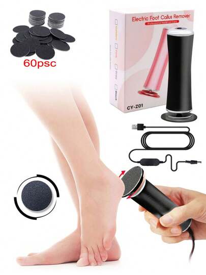 Electric Foot File, Electric Foot Callus Remover, Electric Pedicure Machine With 60 Replacement Sandpapers, Foot Grinder Suitable For Men And Women To Remove Calluses And Hard Skin