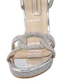 Sandalen mit gekreuzten Riemen und Blockabsatz, stilvolle Sandalen, Sommer-Sandalen für Frauen - Silber - Übersicht 6