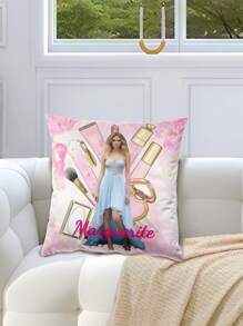 1 pieza Funda de cojín decorativo con eslogan rosa, paleta de sombras de ojos y estampado de rubor, personalizable con nombre y foto, artículo creativo de moda y decoración del hogar para mujer