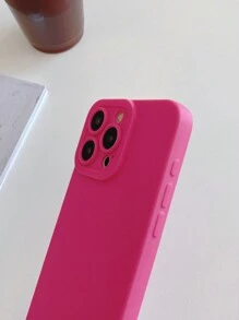 1pc Magenta Solid Color Phone Case, Lens Protection Phone Case, Compatible With IPhone & Galaxy - Hot Pink - View 6