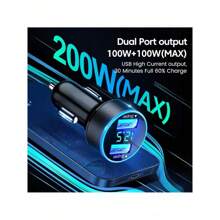 200W Dual USB Car Charger With Lighter, Digital Display Fast Charging Adapter Compatible With IPhone - Multicolor - View 3