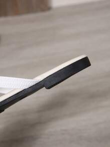 女士时尚百搭系带纯色平底凉鞋，厚实舒适软底户外度假风格沙滩拖鞋 - 白色 - 查看 3