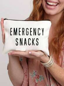 EMERGENCY SNACKS Print Snack Bag ,Travel Cosmetics Bag Zipper Makeup Bag Toiletry Bag, Pen Bag Storage Bag, Ideal For Travel, Cosmetics, Snack Storage Great Gift For Friends & Sisters