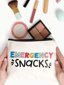 EMERGENCY SNACKS Print Snack Bag ,Travel Cosmetics Bag Zipper Makeup Bag Toiletry Bag, Pen Bag Storage Bag, Ideal For Travel, Cosmetics, Snack Storage Great Gift For Friends & Sisters