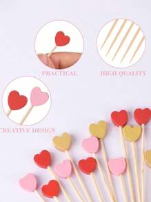 100 支情人节心形一次性竹签，创意艺术鸡尾酒牙签三明治签水果签，适合节日派对用品