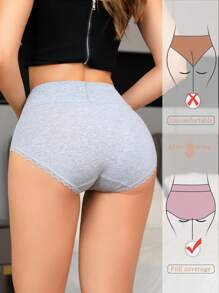4 pièces de sous-vêtements triangulaires haute taille à haute élasticité pour femmes, décontractés et confortables, sans marque, avec une combinaison de dentelle sur les hanches pleines. Ensemble multicolore de culottes mode respirantes et antibactériennes personnalisées