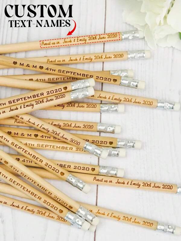 Gravierter Bleistift, personalisierter Text Bleistift, personalisierter Stift, personalisiertes Hochzeitsgeschenk, benutzbarer Bleistift, Massenhochzeitsgeschenk für Gäste, personalisierter löschbarer Kinderbuntstift, Skizzenbleistift mit Radiergummi, wiederverwendbarer Bleistift, Holzfarbe, Weiß, Retro, Personalisiert, Einzigartig, Für Ihn, Für Sie, Familie, Freunde, Kinder, Studenten, Arbeiter, Kunden, Geschäft/Arbeit/Büro, Schule, Schulbedarf, Schulanfang, Für das Büro, Für die Schule, Für den Klassenraum, Für Lehrergeschenke, Für die Universität, Für Kollegen, Für Studentenwohnheime, Für Lehrer, Für Jungen und Mädchen, Für Teenager, Schüler der Unterstufe, Schüler der Mittelstufe, Oberstufenschüler, Studenten, Erstsemester, Sophomore, Unterklässler