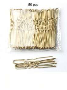 50pcs/Pack Golden U-Shaped Hair Clips, Suitable For Daily Wear, School Stuff, Gifts, Hair Accessories, Head Accessories - Gold/50 U-shaped Clips - View 4