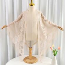 Boho 1pc New Arrival Ladies' Lace Fringe Shawl Scarf, Lightweight, Breathable, Solid Color Triangle Scarf, Headscarf For Wedding, Party, Bridesmaid - Beige - View 2