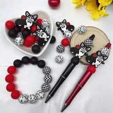 25/30/56 pièces Set de perles en silicone avec motif de patte d'animal et imprimé léopard, kit de fabrication de bijoux DIY pour porte-clés, colliers et accessoires - Ensemble de perles de silicone bricolage colorées - Voir 9