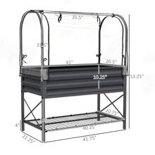 Outsunny Raised Garden Bed With Cover And Storage Shelf, Rectangular Metal Elevated Planter Box With Legs And Bed Liner - Dark Grey - View 3