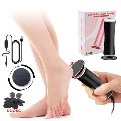 电动脚锉，电动脚部老茧去除器，电动修脚机（带 60 张替换砂纸），适用于男性和女性的脚部磨砂机，可去除老茧和硬皮