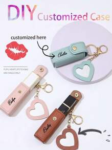 1pc Customizable Lipstick Holder, Can Customize Text, Name, Convenient Portable Lipstick Pouch With Creative Mini Mirror And Keychain, PU Leather, Suitable As Bridesmaid Gift, Birthday Gift, Grandma Gift, Anniversary Gift, Valentine's Gift, Mother's Day Gift, Best Friend Gift, Gift For Mom, Gift For Girlfriend, Gift For Her, Gift For Wife