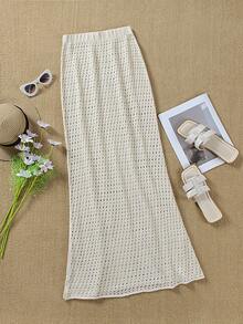 Váy đi biển dệt kim đa năng màu trơn 2025 Đồ bơi mùa hè Bikini Cover Up - Màu be - Xem 5