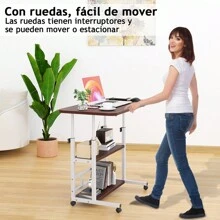 Escritorio Elevable con Ruedas y 3 Niveles, Mesa Auxiliar Ajustable para Laptop 60*40cm - Granate - Ver 4