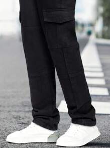Plus Size Men's Fashionable Casual Outdoor Activities Jeans, Street, Hip Hop, Dance Party, Jogging Versatile Comfortable Multipocket Dark-Colored Denim Cargo Pants