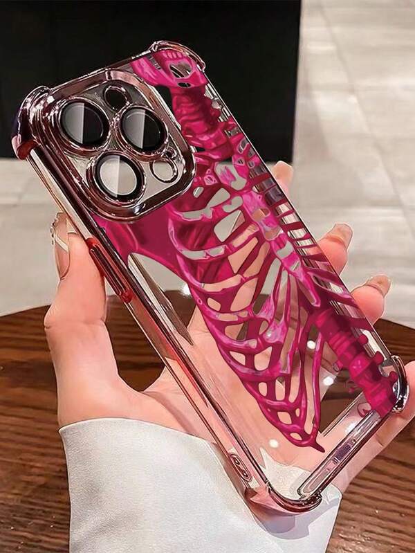 1pc New Pink Skull Electroplated Four-Corner Air Cushion Anti-Drop/Thickened Transparent TPU Protective Case Compatible With Apple 16promax/16pro/16/13promax/12promax11, 15PROMAX, 14PROMAX/Galaxy, SAM/Honor/Note13pro/S23 Ultra/S24 Ultra/S25/A56