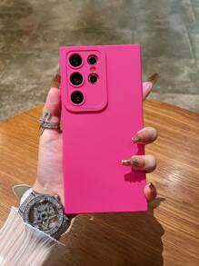 1pc Magenta Solid Color Phone Case, Lens Protection Phone Case, Compatible With IPhone & Galaxy - Hot Pink - View 1