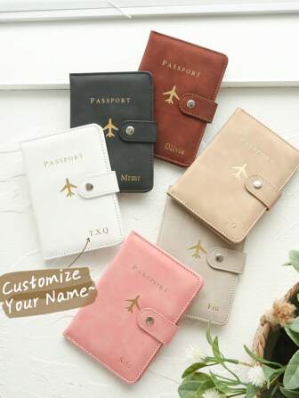 Takeoak 1pc Custom Hot Stamping Name Passport Holder With A Chic Buckle Customized Gold Monogram Name Textured Suede Passport Cover Customize Travel Accessories Handmade Elegant Document Card Chic Travel Gift Birthday Bridesmaid Gifts For Friends Maroon Color, Letter, Portable, Multifunction, Versatile, Large Capacity, Functional, High School Senior High School Students, College Students, University Students, Freshman, Sophomore, Underclassmen,Family,Friends,Girlfriend,Boyfriend