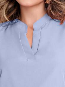MARILYN MONNA New Women's Solid Color Classic V-Neck Ruffle Elegant Notched Neck Sleeve Blouse - 淺藍色 - 查看 3