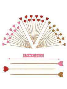 100 支情人节心形一次性竹签，创意艺术鸡尾酒牙签三明治签水果签，适合节日派对用品