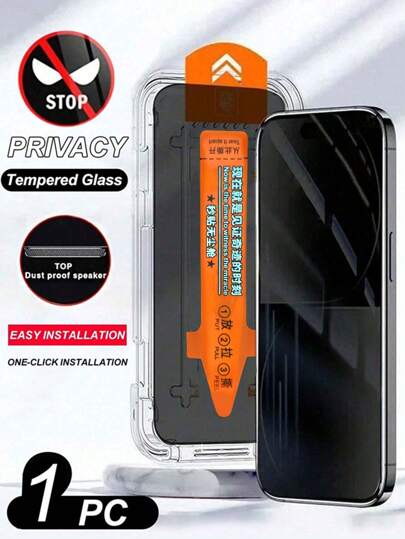 1 Pc One-Click Installation Anti-Spy Privacy Tempered Glass Compatible With Apple 11/12/13/14/15/16/Plus/Pro/Pro Max Waterproof Shockproof Anti-Fall Anti-Fall Scratch Resistant Anti-Fingerprint Full Cover