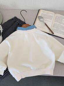 2 件春季儿童连帽运动衫，男女通用卡通小狗牛仔领套头衫，时尚