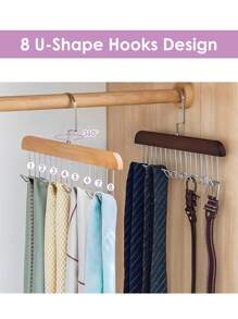 1PC/2PCS Gancho de cinto de guarda-roupa, cabide de madeira resistente com 8 ganchos, cabide giratório de 360 ° que economiza espaço. Cabide de armazenamento de guarda-roupa adequado para cintos, gravatas, coletes, sutiãs, cachecóis
