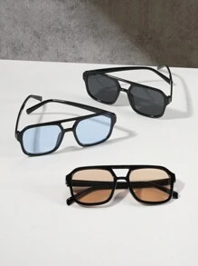 3 Pairs Acrylic Casual Pilot Square Frame Glasses For Teenagers (12-16 Years Old), Suitable For Holidays And As Festival Gifts - Multicolor - View 3