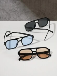 3 Pairs Acrylic Casual Pilot Square Frame Glasses For Teenagers (12-16 Years Old), Suitable For Holidays And As Festival Gifts - Multicolor - View 4