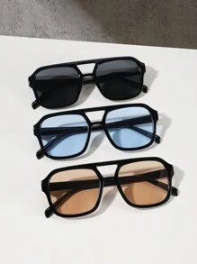 3 Pairs Acrylic Casual Pilot Square Frame Glasses For Teenagers (12-16 Years Old), Suitable For Holidays And As Festival Gifts - Multicolor - View 2