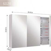 Wall-Mounted Mirror Cabinet White, 3-Door Mirrored Storage Cupboard, Adjustable Height Shelves Storage Unit (90 X 60 X 15 Cm)
