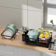 2 Tier Dish Bowl Drainer Storage Rack Kitchen Dish Drying Rack With Drain Basket Countertop Dinnerware Organizer Drainboard 2025 - Black - View 8