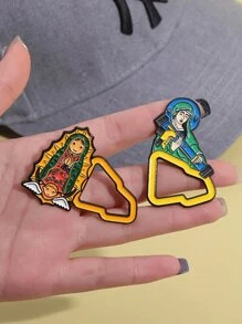 1/12Pcs Magnetic Multi Style Portrait, Icon, Jesus, Virgin Mary Golf Cap Clip Logo Minimalist Metal New Cartoon Pin, Fun Decorative Pin, Golf Cap Badge, Baseball Cap Decoration, Friend Gift - Multicolor - View 4