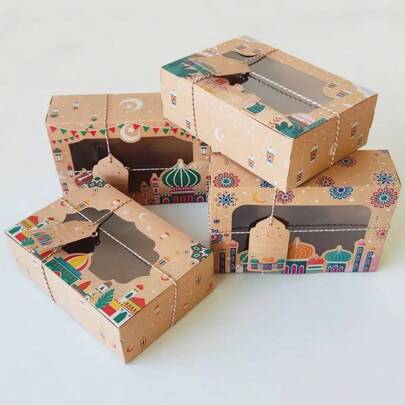 12pcs Islamic Design Paper Gift Boxes With Window, Ramadan Mubarak Candy Packaging, Llama Theme, Suitable For Weddings, Birthdays, Party Gifts, Includes Multiple Components
