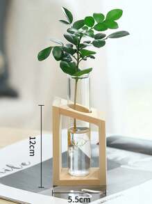 Christmas Decorations 1/2pcs Minimalist Home Office Desk Hydroponic Plant Test Tube Glass Vase,Crystal Glass Test Tube Vase In Wooden Stand Flower Pots For Hydroponic Plants Home Garden Decoration
